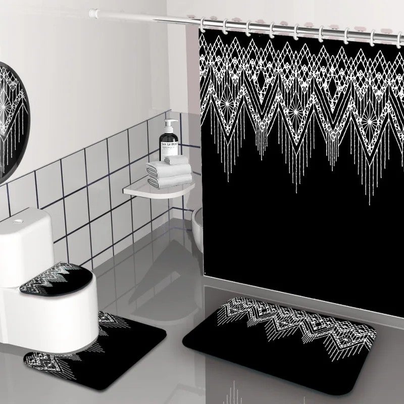 Y&D Summer Anne's  Retro Bohemian Style Bathroom 4PCS Set Shower Curtain Rug Set - Image 1