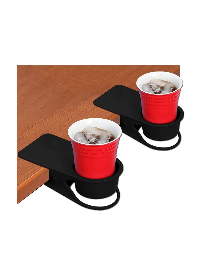 Generic Table Drink Cup Holder Clip Desk Bottle Cup Stand Prevent Water Spillage Desk Side Clip for Water Drink Beverage Soda Coffee Mug Holder Saucer Clip 2Pcs Black  - Image 1