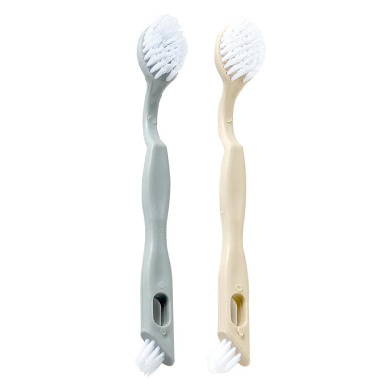 Dual Color Shoe Brush Set Soft Bristles for Shoes Floors Bathtubs Beige Grey - Image 2