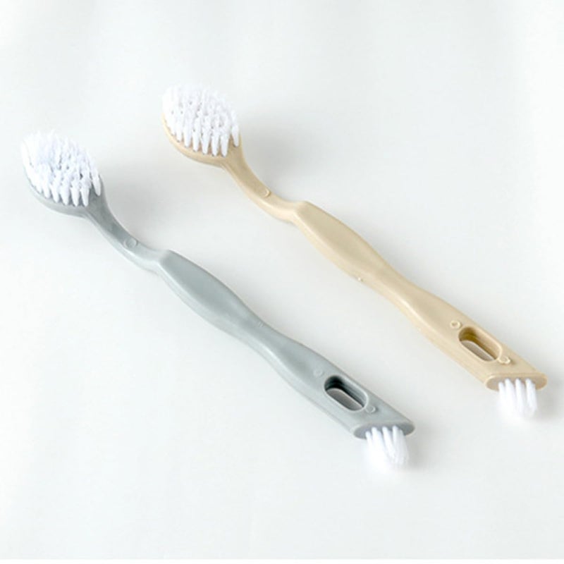Dual Color Shoe Brush Set Soft Bristles for Shoes Floors Bathtubs Beige Grey - Image 3