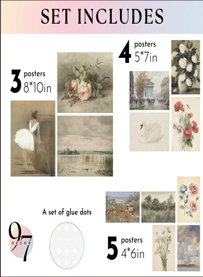 97 Decor 97 ديكور فرنسي للمنزل - ملصقات جدارية فنية ريفية فرنسية، صور زهور عتيقة، مطبوعات جدارية فنية عتيقة، لوحات مناظر طبيعية لتزيين غرف النوم (بدون إطار) - Image 2
