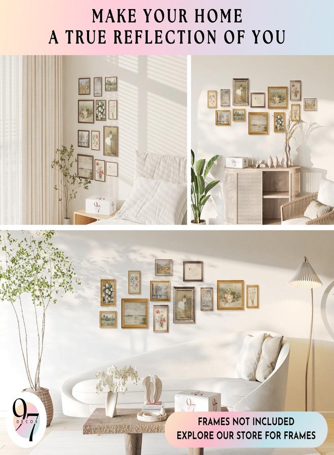 97 Decor 97 ديكور فرنسي للمنزل - ملصقات جدارية فنية ريفية فرنسية، صور زهور عتيقة، مطبوعات جدارية فنية عتيقة، لوحات مناظر طبيعية لتزيين غرف النوم (بدون إطار) - Image 4