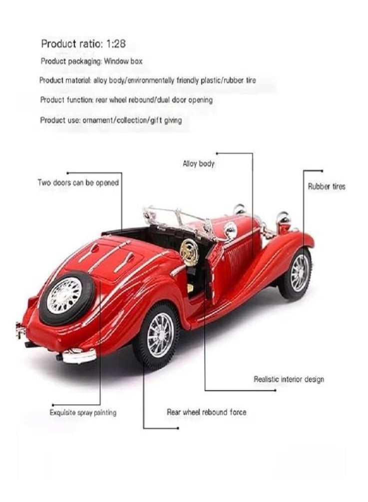 سيارات نموذجية كلاسيكية قديمة معدنية مصنوعة من الصلب بأبعاد 1:28 مع خاصية السحب للخلف، هدية تذكارية (باللون الأحمر، الطول 6.5 بوصة/16.8 سم) - Image 2