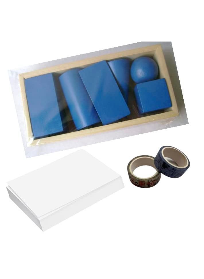 Generic Artistic A4 White Cartridge Sheet Paper for Sketching, Japanese Masking Tape and Geometrical Model Figure with Polish in Wooden Box Combo Pack  - Image 1