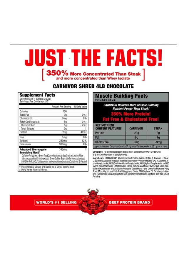 MUSCLEMEDS Carnivore Shred Fat Burning Beef Protein Isolate Chocolate Flavor 56 Servings  - Image 3