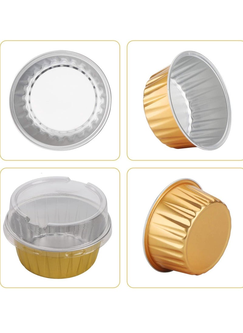 Oasisgalore 50pcs 5oz Mini Aluminum Pans with Lids Foil Cups Dessert Cups for Cheesecakes and More(Gold)  - Image 3