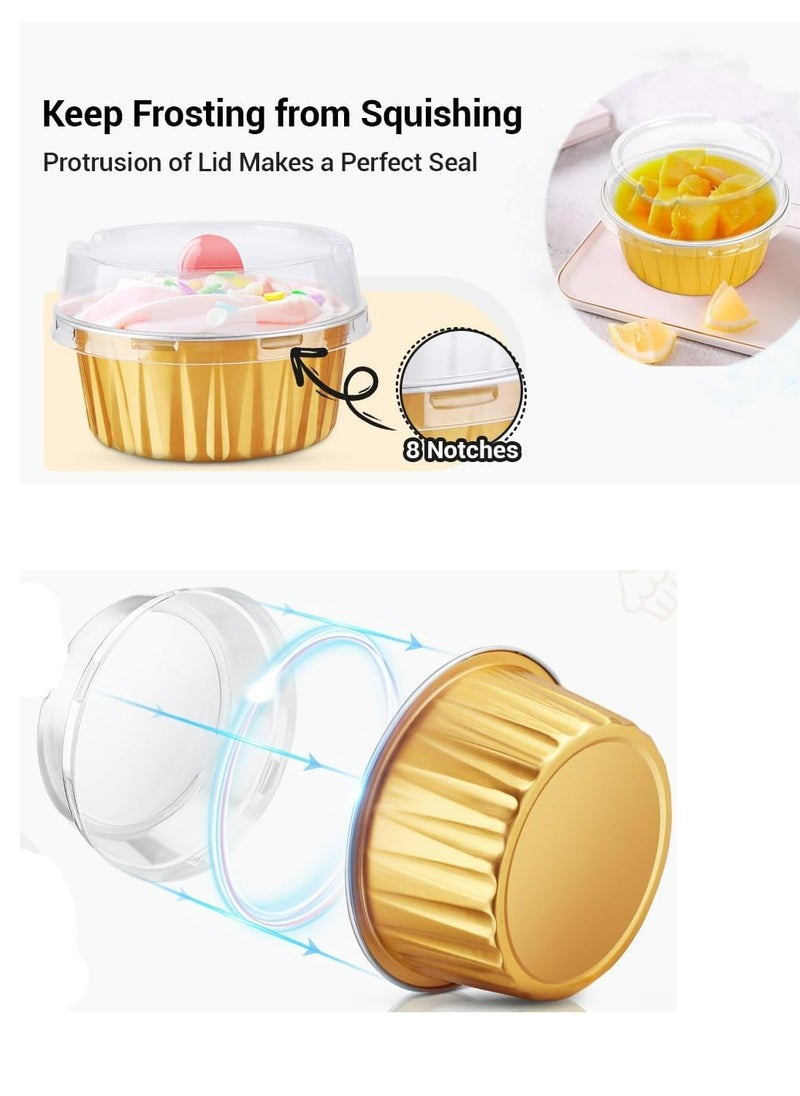 Oasisgalore 50pcs 5oz Mini Aluminum Pans with Lids Foil Cups Dessert Cups for Cheesecakes and More(Gold)  - Image 4