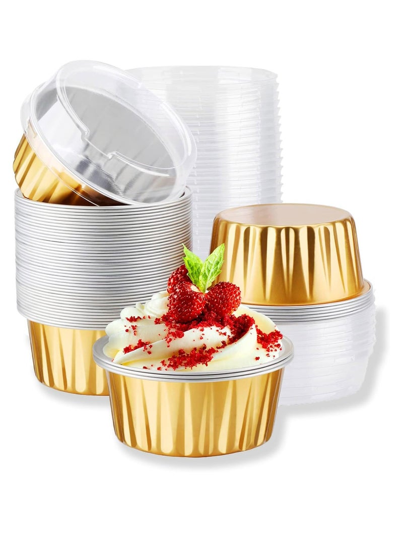 Oasisgalore 50pcs 5oz Mini Aluminum Pans with Lids Foil Cups Dessert Cups for Cheesecakes and More(Gold)  - Image 1