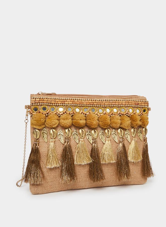 Styli Embroidered Tassel Clutch - Image 1