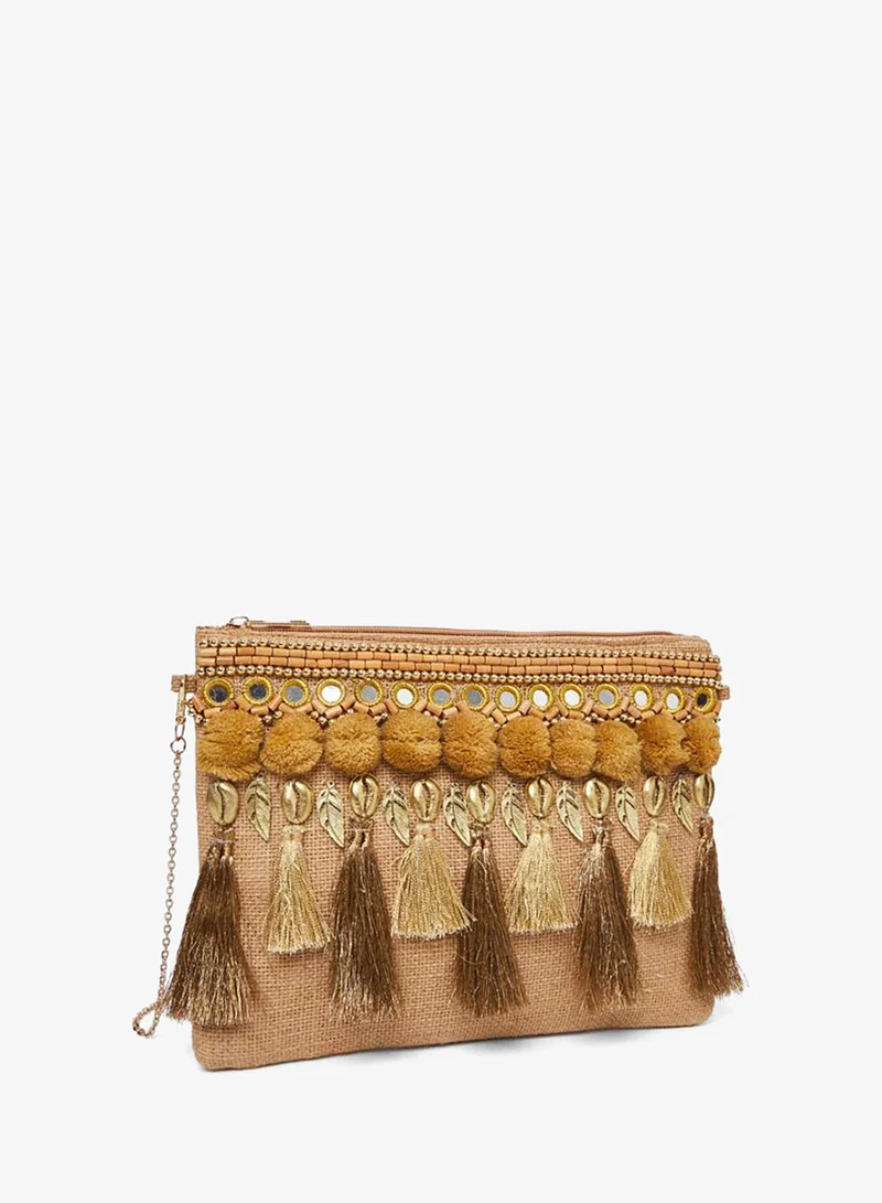 Styli Styli Embroidered Tassel Clutch