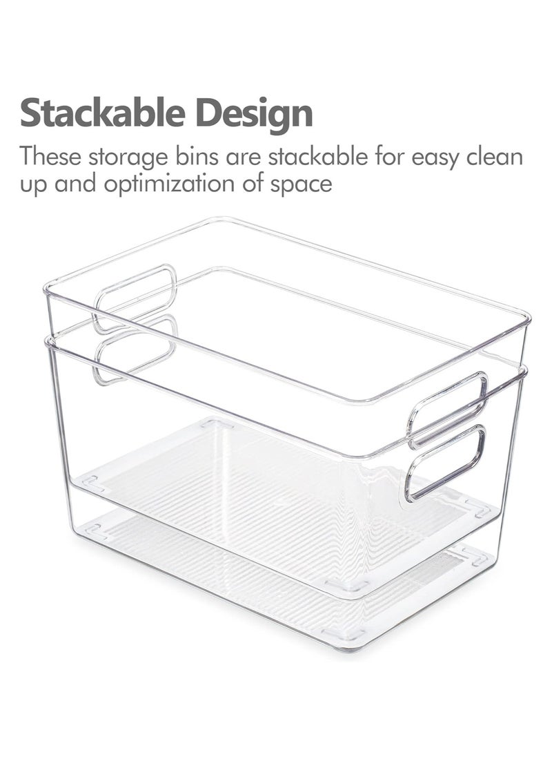 Folanry - 4 Packs Clear Plastic Storage Bins,Kitchen Pantry Cabinet Organization,Stackable Durable Containers for Kitchen, Washroom, Refrigerator and Utensils Organization - Image 1