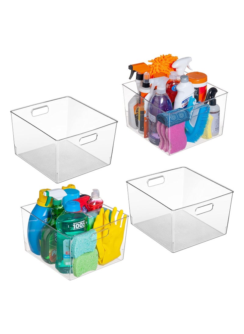 Folanry - 4 Packs Clear Plastic Storage Bins,Kitchen Pantry Cabinet Organization,Stackable Durable Containers for Kitchen, Washroom, Refrigerator and Utensils Organization - Image 1
