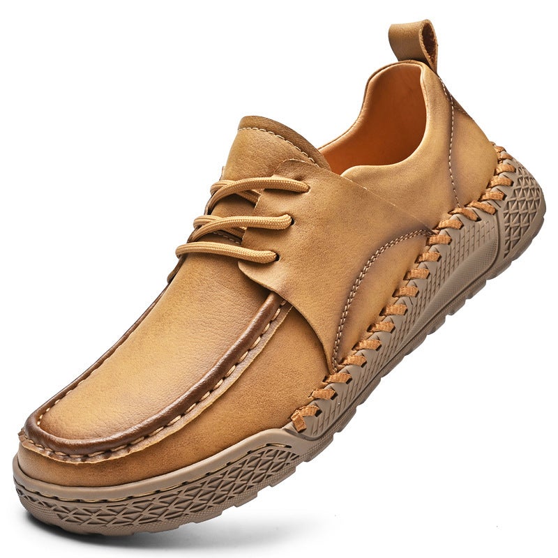 New Leather Shoes, Stitched Shoes, Popular Casual Leather Shoes For Men And Women, Low-Top Lace-Up Versatile Outdoor Shoes - Image 1