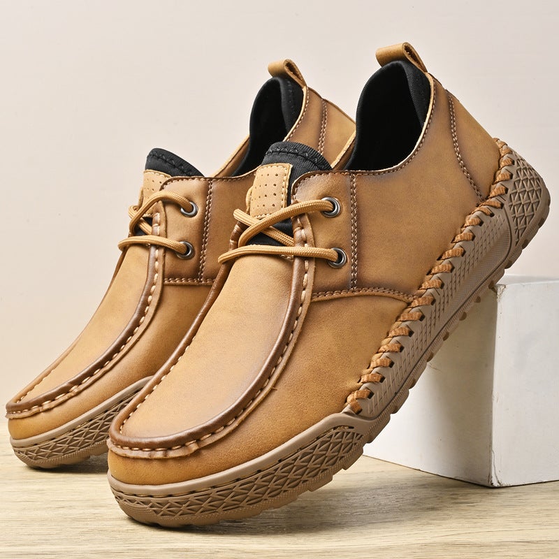 New Leather Shoes, Stitched Shoes, Popular Casual Leather Shoes For Men And Women, Low-Top Lace-Up Versatile Outdoor Shoes - Image 3