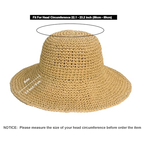 Sydbecs Women's Sun Hats Wide Brim Summer Beach Hat for Women Foldable Travel Straw Hat UPF50+ (Khaki) - Image 5