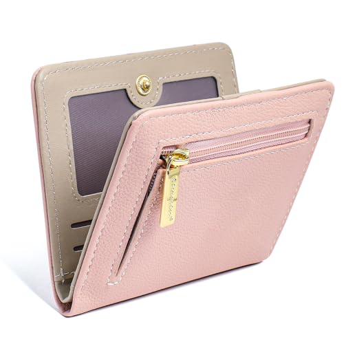 Pomelo Best Small Wallet Women RFID Blocking Bifold Leather Wallets for Women Credit Card Holder with ID Window Zipper Coin Pocket Pink - Image 1