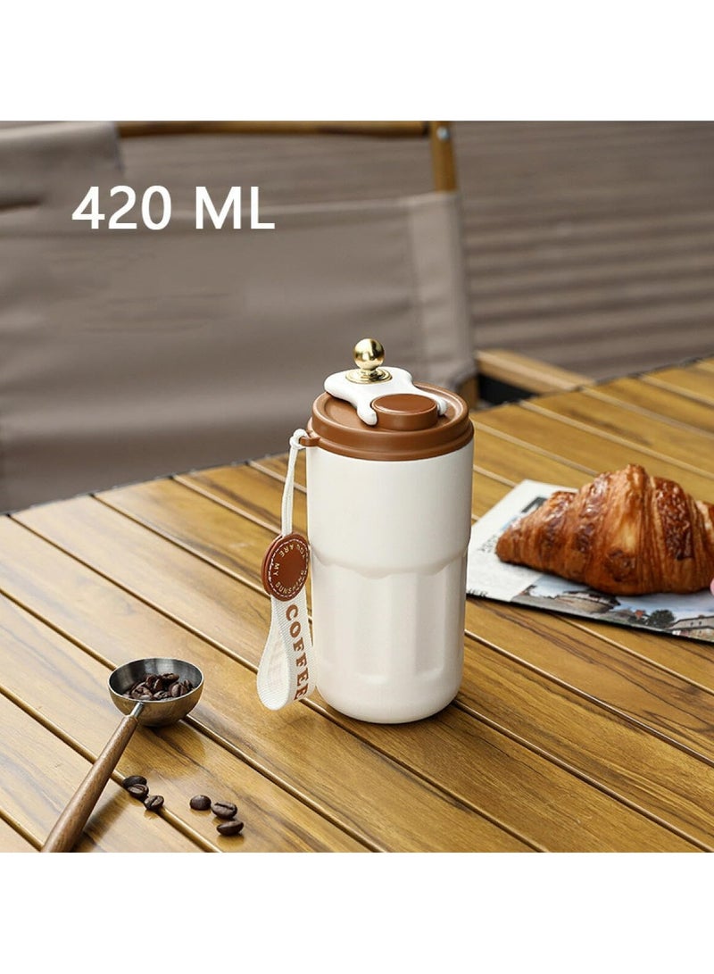 CMGTYYD 420ml Insulated Travel Coffee Mug,Stainless Steel Vacuum Coffee Cup Durable Leakproof Tumbler Thermal Mug Easy Grip Portable Insulated Mug Vehicle-Mounted Cold Water Retaining Trip Cup-Sliver  - Image 2