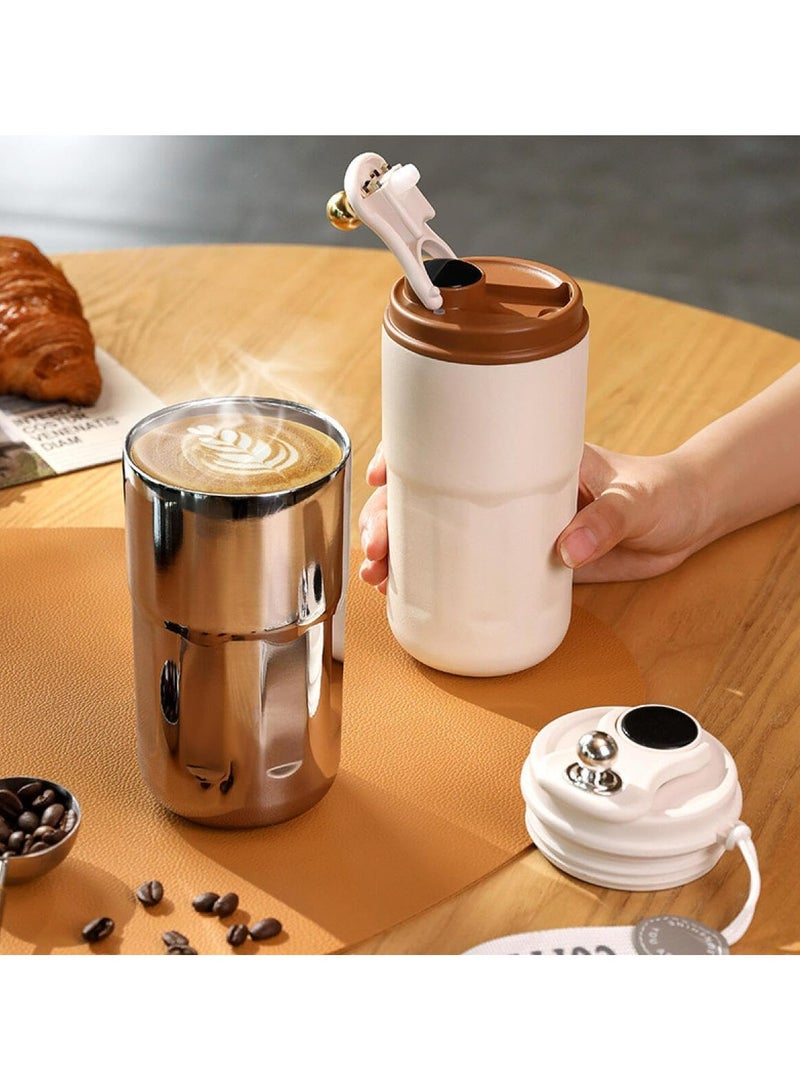 CMGTYYD 420ml Insulated Travel Coffee Mug,Stainless Steel Vacuum Coffee Cup Durable Leakproof Tumbler Thermal Mug Easy Grip Portable Insulated Mug Vehicle-Mounted Cold Water Retaining Trip Cup-Sliver  - Image 4