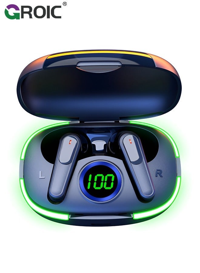 GROIC Black True Wireless Stereo Earbuds Headset with Mic, Charging Case LCD Screen, Bluetooth Headphones, Auto-Pairing, Use Siri or Google Assistant, iOS Android Compatible  - Image 1