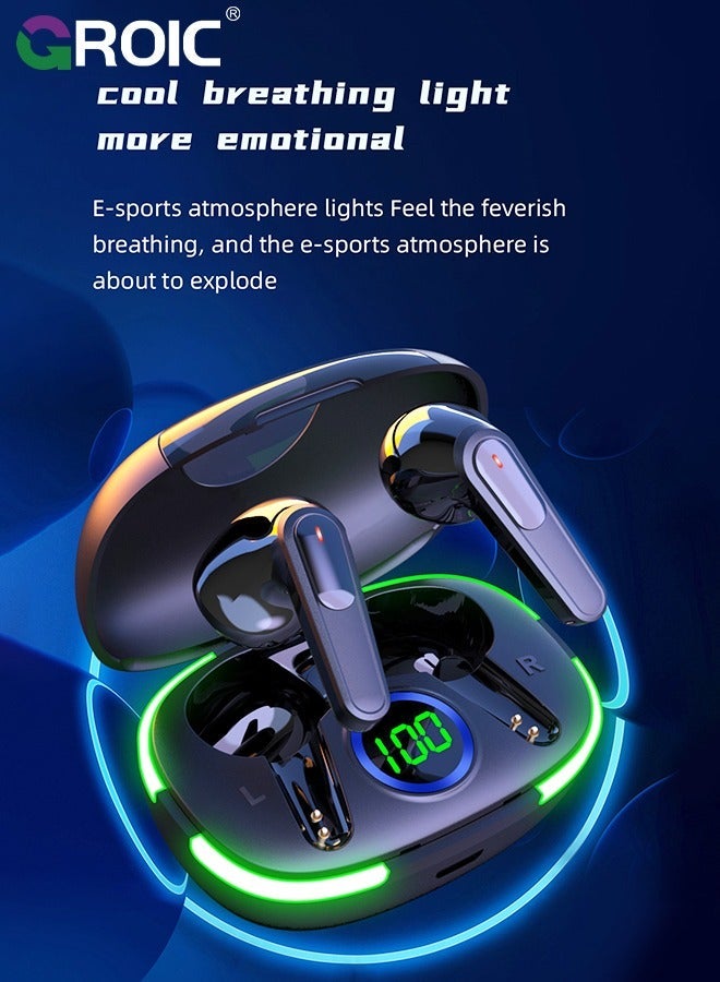 GROIC Black True Wireless Stereo Earbuds Headset with Mic, Charging Case LCD Screen, Bluetooth Headphones, Auto-Pairing, Use Siri or Google Assistant, iOS Android Compatible  - Image 3