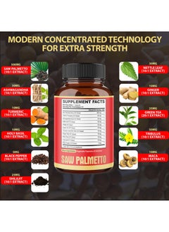 agobi Premium Saw Palmetto Capsules - Combined with Ashwagandha, Turmeric, Tribulus, Maca, Green Tea, Ginger, Holy Basil & More - Natural Prostate Support - 90 Capsules 3-Month Supply  - Image 2