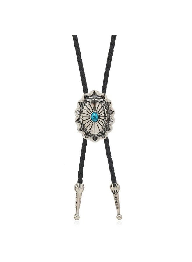 FGSS Vintage Turquoise Bolo Tie For Men - Western Cowboy Colored Oval Bola Necktie Retro Leather Necklace for Men Women, Lace Oval, M - Image 1