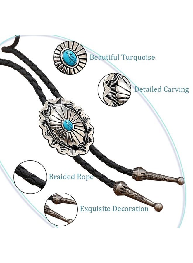 FGSS Vintage Turquoise Bolo Tie For Men - Western Cowboy Colored Oval Bola Necktie Retro Leather Necklace for Men Women, Lace Oval, M - Image 4