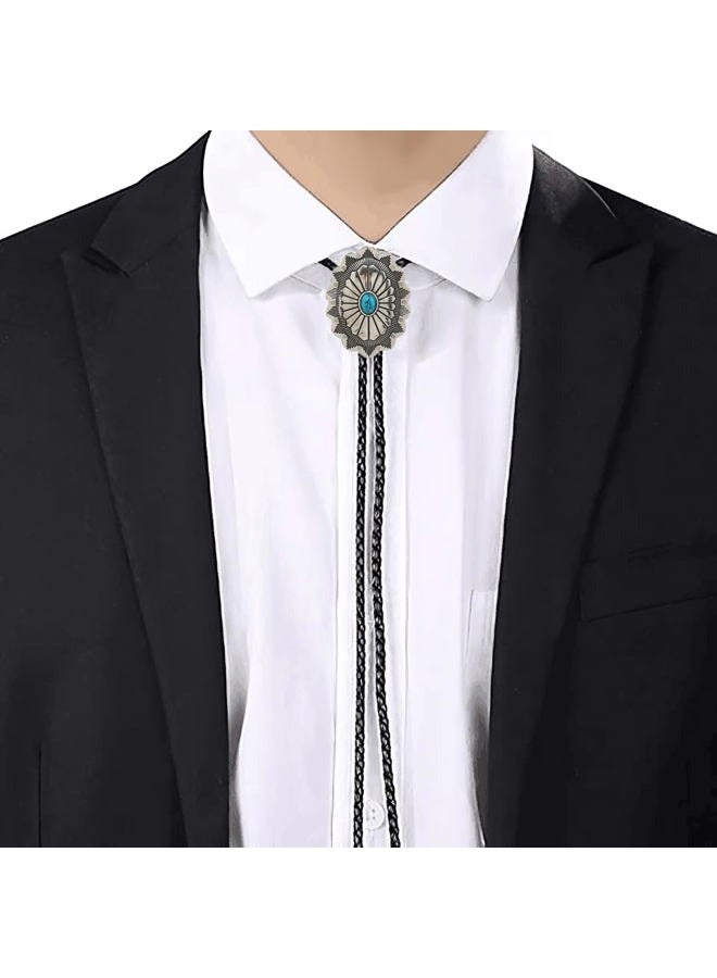 FGSS Vintage Turquoise Bolo Tie For Men - Western Cowboy Colored Oval Bola Necktie Retro Leather Necklace for Men Women, Lace Oval, M - Image 5
