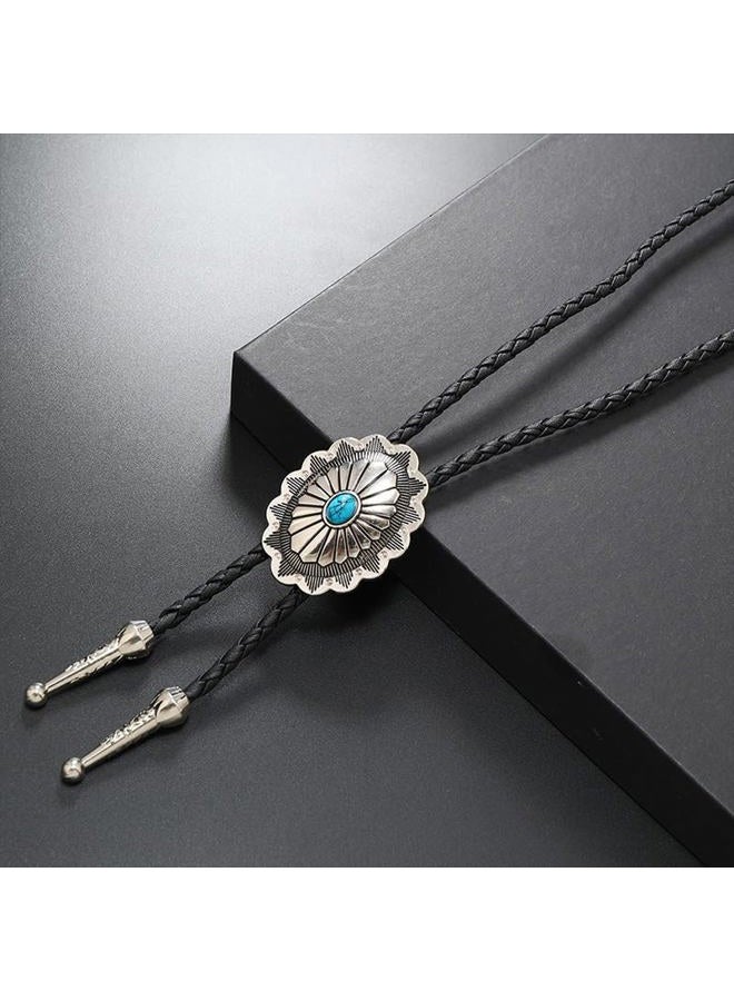 FGSS Vintage Turquoise Bolo Tie For Men - Western Cowboy Colored Oval Bola Necktie Retro Leather Necklace for Men Women, Lace Oval, M - Image 2