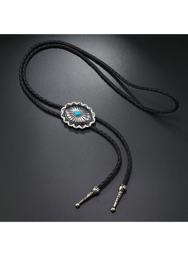 FGSS Vintage Turquoise Bolo Tie For Men - Western Cowboy Colored Oval Bola Necktie Retro Leather Necklace for Men Women, Lace Oval, M - Image 3