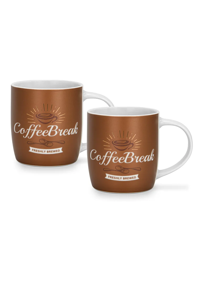 Fissman Coffee Break 2-Piece Mugs 310ml Couple Mug Valentines Day, New Bone China with Non Slip Bottom Coffee Cups for for Tea, Coffee, Present For Her/Him, Surprise Gift For Heart Day  | Best Price UAE