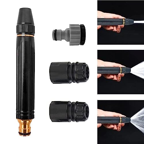 Kitssential® Brass Water Spray Nozzle, 1/2”, with ALL Attachments, Adjustable Water Jet Spray Gun, High Pressure, For Garden, Wash Bike-Car-Pets, 1/2" Half inch Black Nozzle + All Connectors clamp (Black Pen Nozzle with 3 Attachments) - Image 1