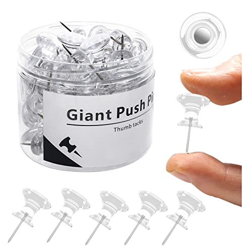 UpdateClassic 60 PCS Large Push Pins for Cork Board Clear Thumb Tacks for Bulletin Board Jumbo Push Pins for Wall Long Thumbtacks Clear