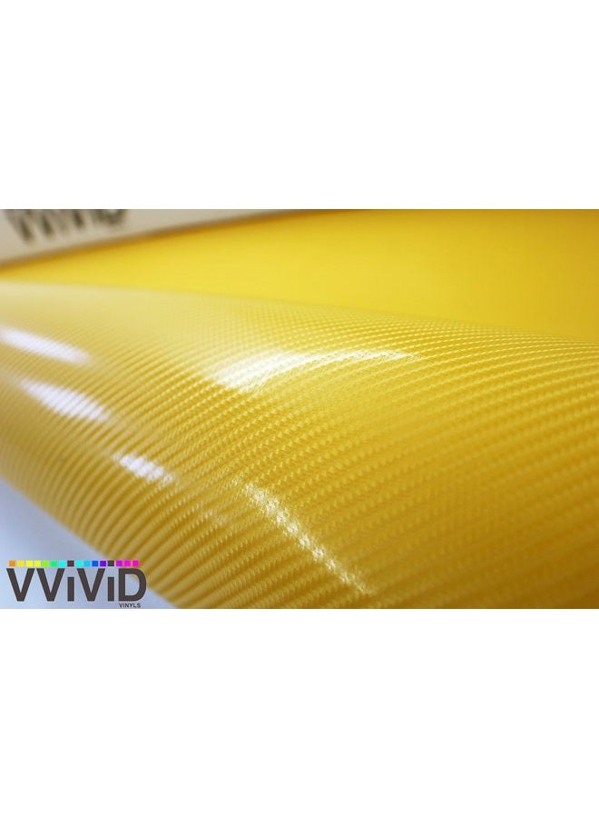 VViViD Yellow Carbon Fiber 60" x 1ft Car Wrap Vinyl Roll with Air Release 3MIL-8 - Image 3