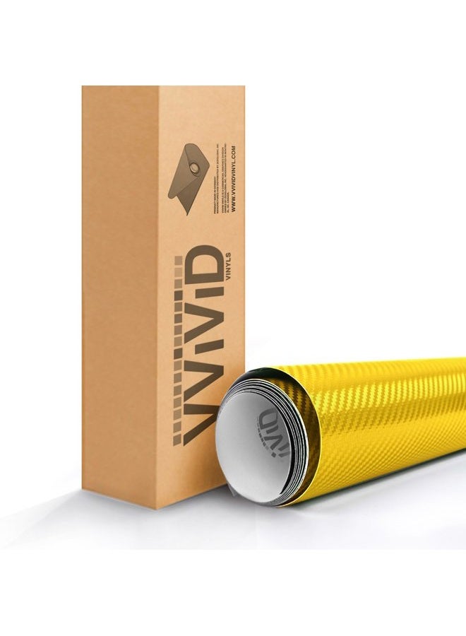 VViViD Yellow Carbon Fiber 60" x 1ft Car Wrap Vinyl Roll with Air Release 3MIL-8 - Image 1