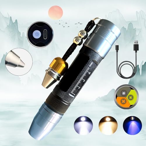 YZYOE LED Rechargeable Three Light Source Jade and Jewelry Appraisal Flashlight, 365NM Ultraviolet Gemstone Jade Beeswax Detector, White, Yellow, and 365 Purple Light Multifunctional Flashlight. - Image 5