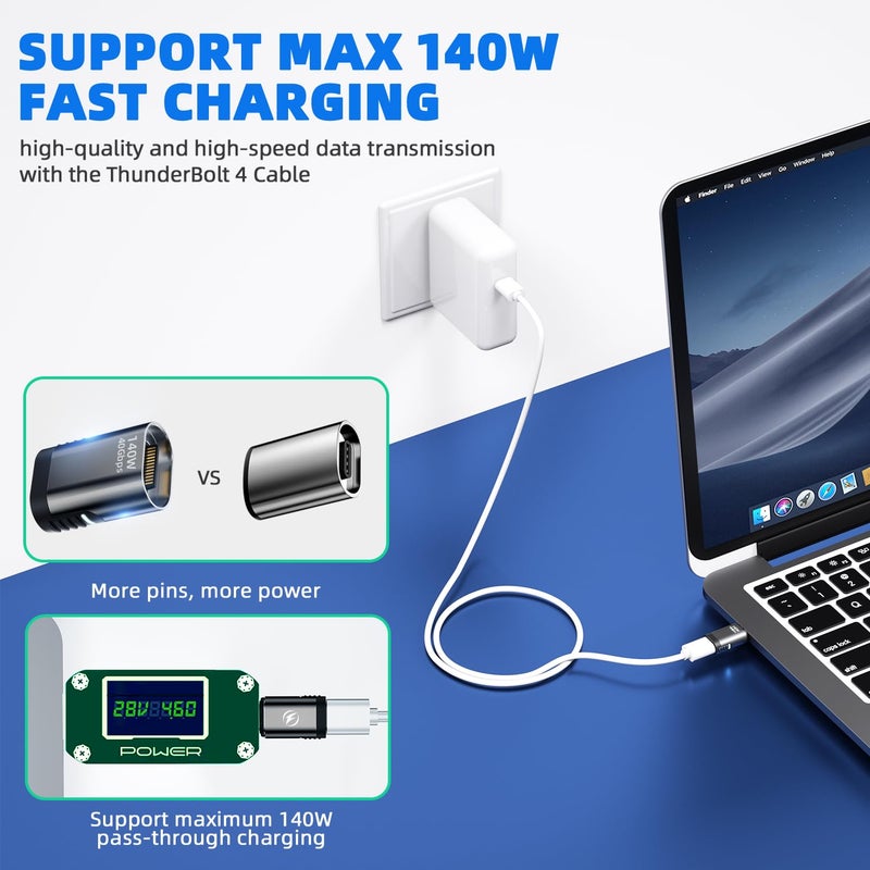 DuHeSin USB C Magnetic Adapter, 2 Pack, 24 Pin Straight with PD 140w Charge USBC 4 40Gbps Data Transfer 8K 60Hz Video for Thunderbolt 3/4, MacBook Pro/Air and More Type C Devices - Image 3