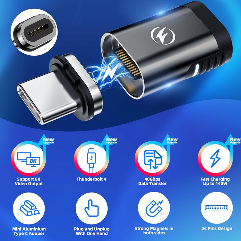 DuHeSin USB C Magnetic Adapter, 2 Pack, 24 Pin Straight with PD 140w Charge USBC 4 40Gbps Data Transfer 8K 60Hz Video for Thunderbolt 3/4, MacBook Pro/Air and More Type C Devices - Image 2