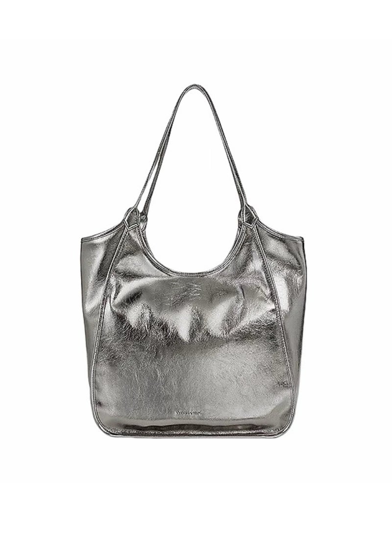 Charles & Keith Sianna Crinkle-Effect Slouchy Tote Bag & Shoulder Bag For Women - Silver  - Image 1