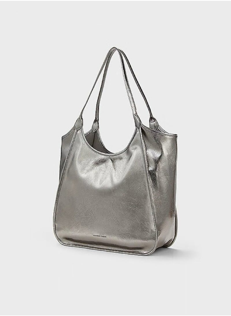 Charles & Keith Sianna Crinkle-Effect Slouchy Tote Bag & Shoulder Bag For Women - Silver  - Image 3