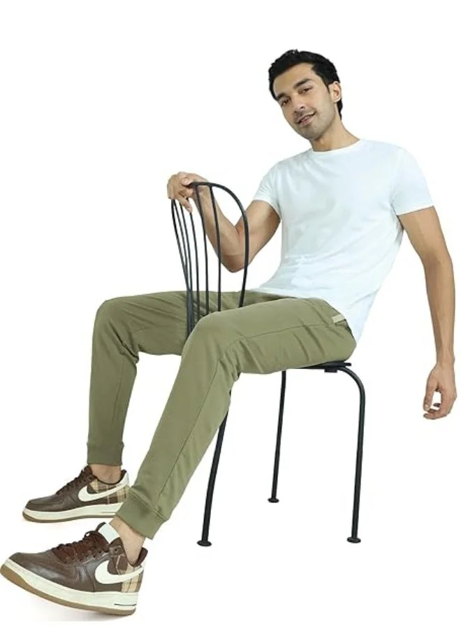 اكس واي اكس اكس Men Terry Cotton-Blend Joggers, Regular Fit, Solid, Pack of 1, XYJOG19L, Tea White, L