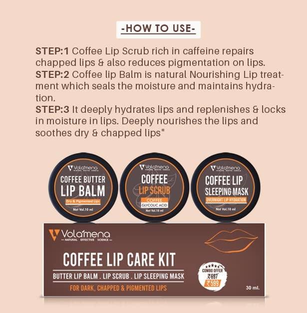 VOLAMENA WITH DEVICE Volamena Coffee Lip Care Kit 30ml Scrub Balm Mask Set Repairs Dry Chapped Lips Reduces Pigmentation Moisturizes Softens for Smooth Healthy Pout - Image 5