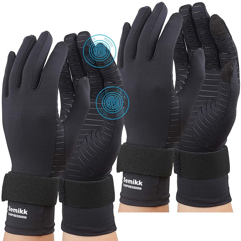 Semikk Copper Arthritis Gloves for Women Men, Full Finger Compression Gloves for Arthritis, Carpal Tunnel, Pain Relief, Swelling, Rheumatoid, Typing, Adjustable Wrist Strap (2pair, S/M) - Image 1
