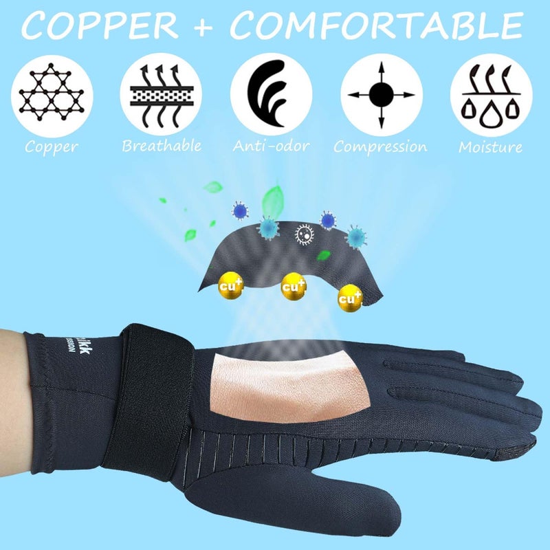 Semikk Copper Arthritis Gloves for Women Men, Full Finger Compression Gloves for Arthritis, Carpal Tunnel, Pain Relief, Swelling, Rheumatoid, Typing, Adjustable Wrist Strap (2pair, S/M) - Image 4
