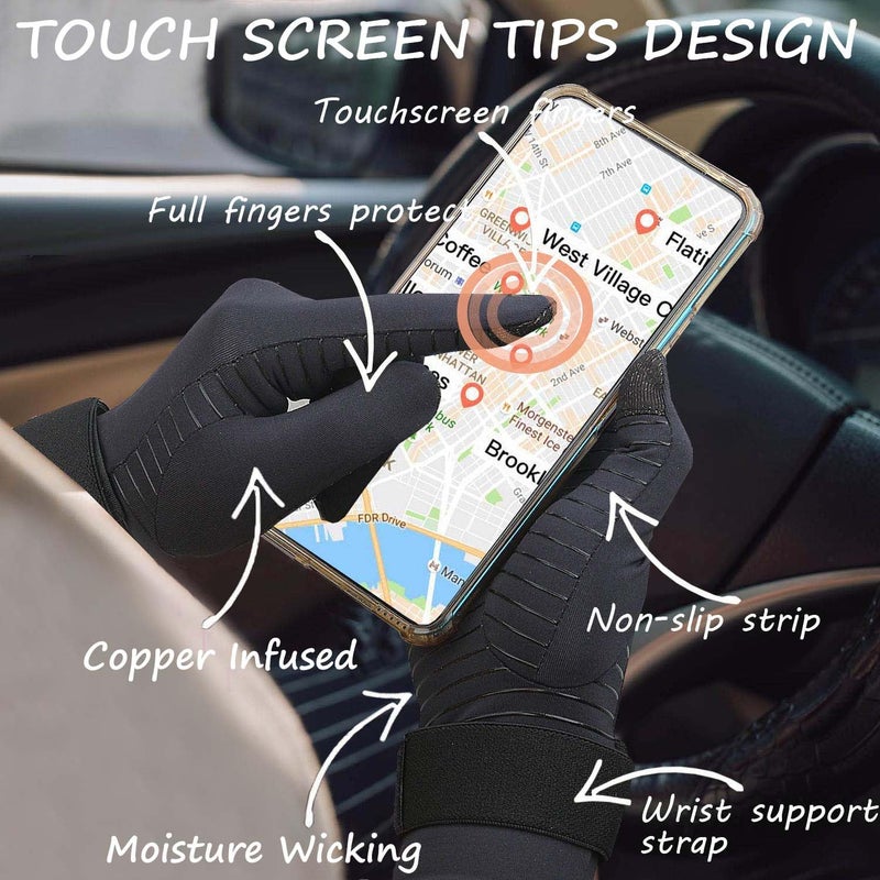 Semikk Copper Arthritis Gloves for Women Men, Full Finger Compression Gloves for Arthritis, Carpal Tunnel, Pain Relief, Swelling, Rheumatoid, Typing, Adjustable Wrist Strap (2pair, S/M) - Image 2