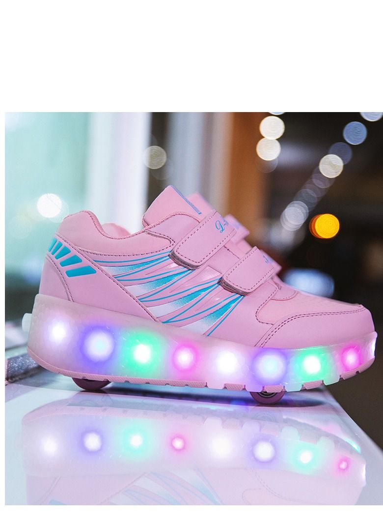 Loquat Rage Shoes For Boys And Girls Single And Double Wheel LED Flashing Lights Automatic Invisible Roller Skates Pink  - Image 2