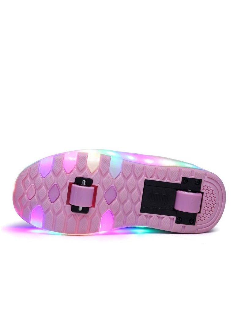 Loquat Rage Shoes For Boys And Girls Single And Double Wheel LED Flashing Lights Automatic Invisible Roller Skates Pink  - Image 3
