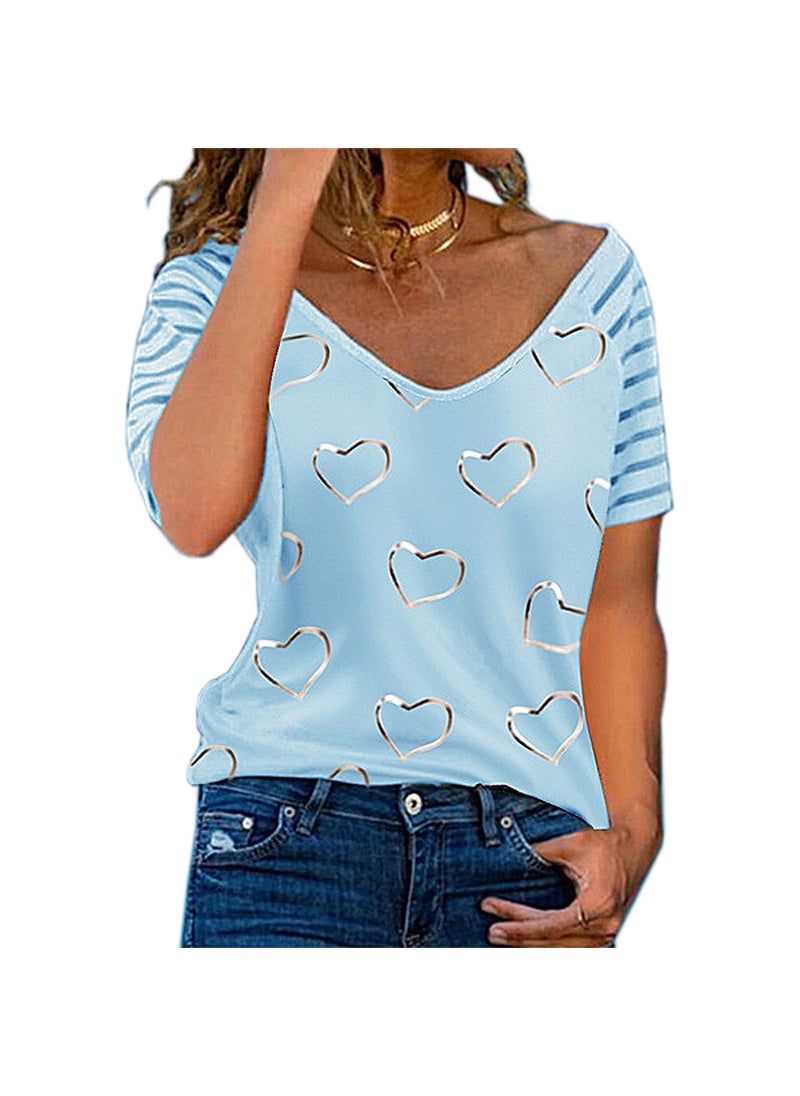 Generic - 2022 Plus Size Womens Love Print Tee Sky Blue - Image 1