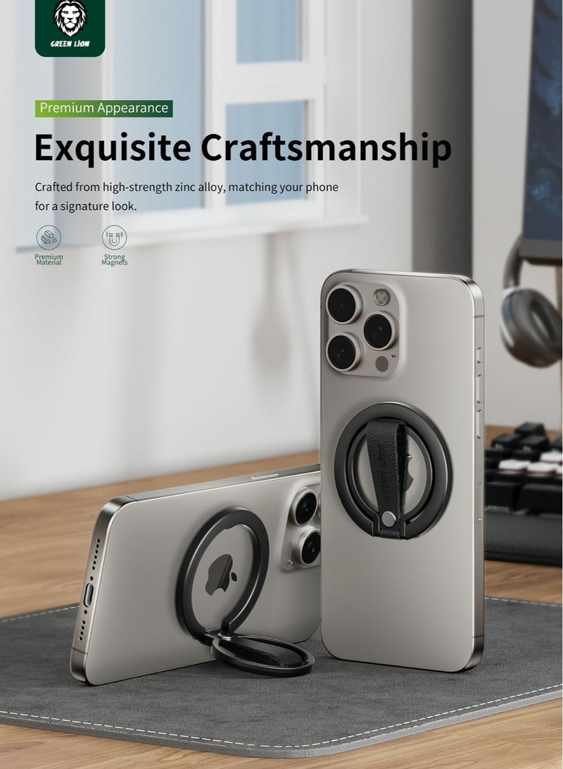 GREEN LION Magnetic Grip Stand / Leather Finger Strap / Two-Sided Magnetic / 180° Ideal Viewing Angles / Exquisite Craftsmanship / Multi-View Flip / 360° Rotation / 3500gs Force Strong Magnet / Magnetic Stand / Dashboard Mount / Car Mount / Mobile Holder For Car - Blue - Image 4