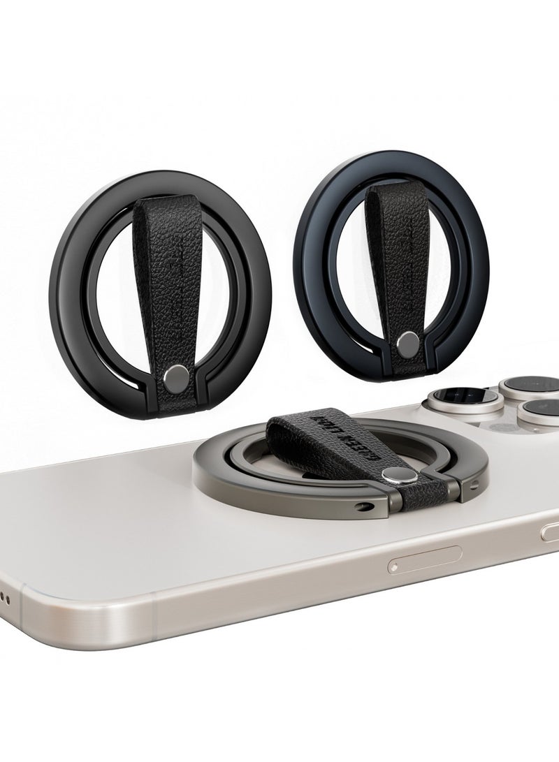 GREEN LION Magnetic Grip Stand / Leather Finger Strap / Two-Sided Magnetic / 180° Ideal Viewing Angles / Exquisite Craftsmanship / Multi-View Flip / 360° Rotation / 3500gs Force Strong Magnet / Magnetic Stand / Dashboard Mount / Car Mount / Mobile Holder For Car - Blue - Image 3